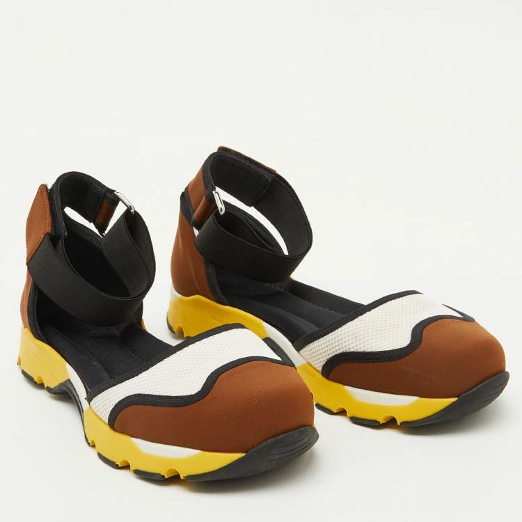 Pre Owned Marni Multicolor Neoprene and Mesh Cut Out Low Top Sneakers Size 38