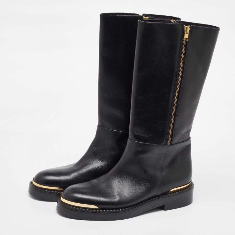 Pre Owned Marni Black Leather Zipper Calf Length Boots Size 40