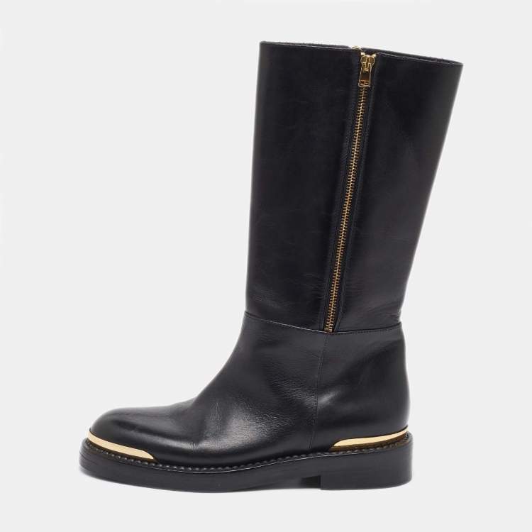 Pre Owned Marni Black Leather Zipper Calf Length Boots Size 40