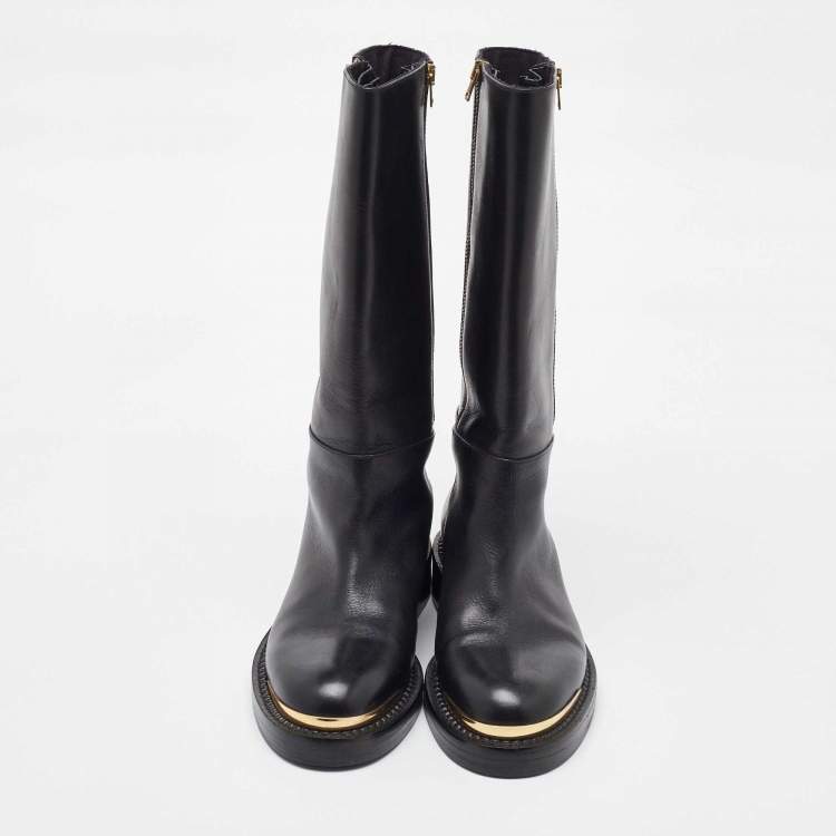 Pre Owned Marni Black Leather Zipper Calf Length Boots Size 40