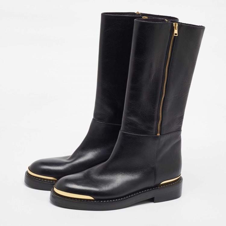 Pre Owned Marni Black Leather Zipper Calf Length Boots Size 41