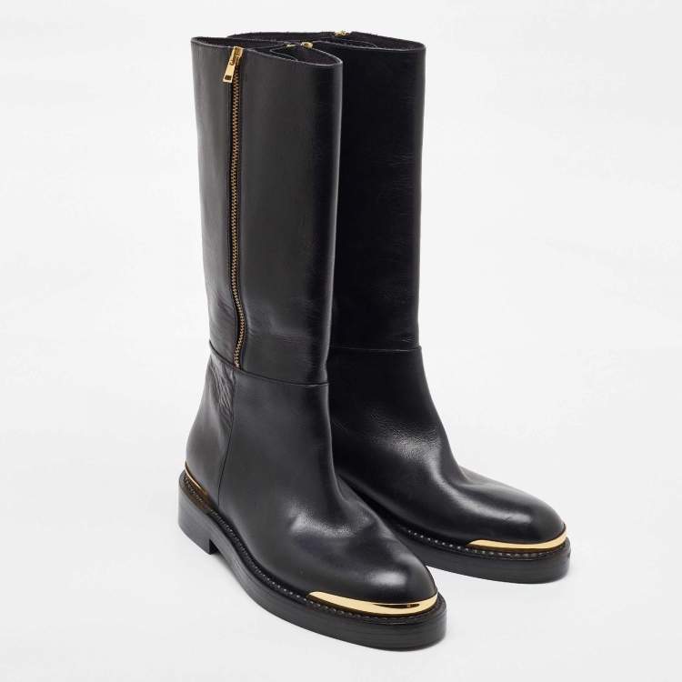 Pre Owned Marni Black Leather Zipper Calf Length Boots Size 41
