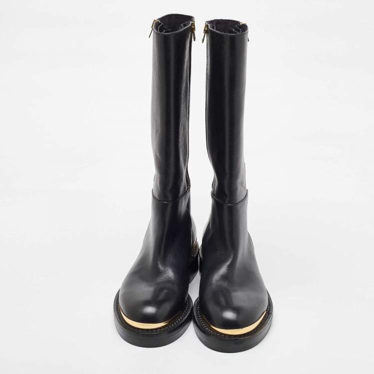 Pre Owned Marni Black Leather Zipper Calf Length Boots Size 41