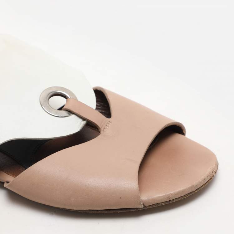 Pre Owned Marni Beige/White Leather Slingback Flat Sandals Size 40