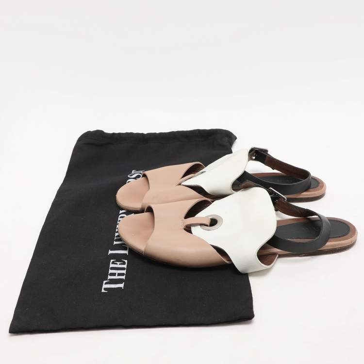 Pre Owned Marni Beige/White Leather Slingback Flat Sandals Size 40