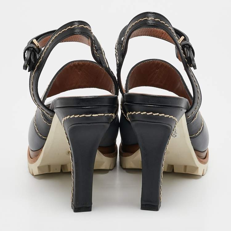 Pre Owned Marni Grey/Black Leather Mary Jane Ankle Strap Pumps Size 38