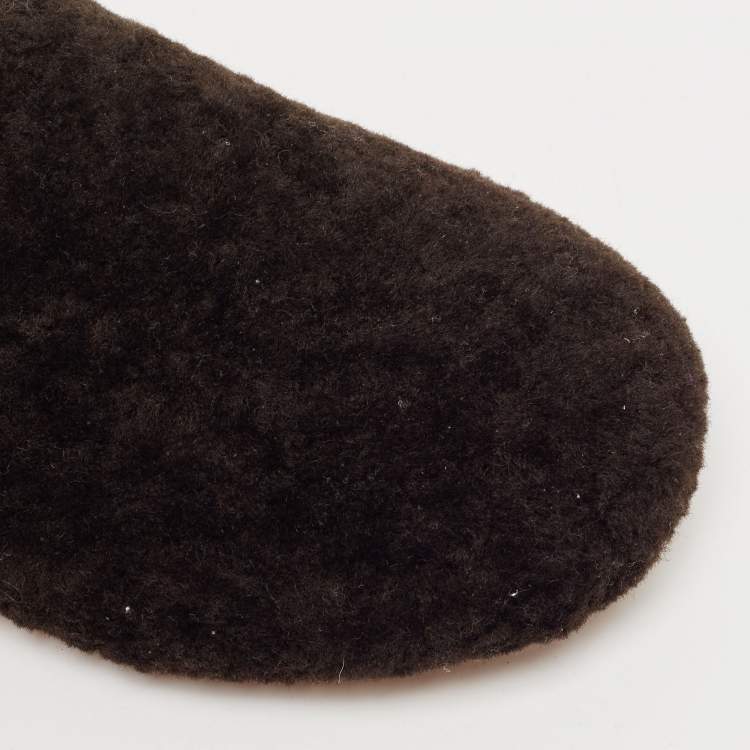 Pre Owned Marni Dark Brown Shearling Fur Flat Mules Size 38