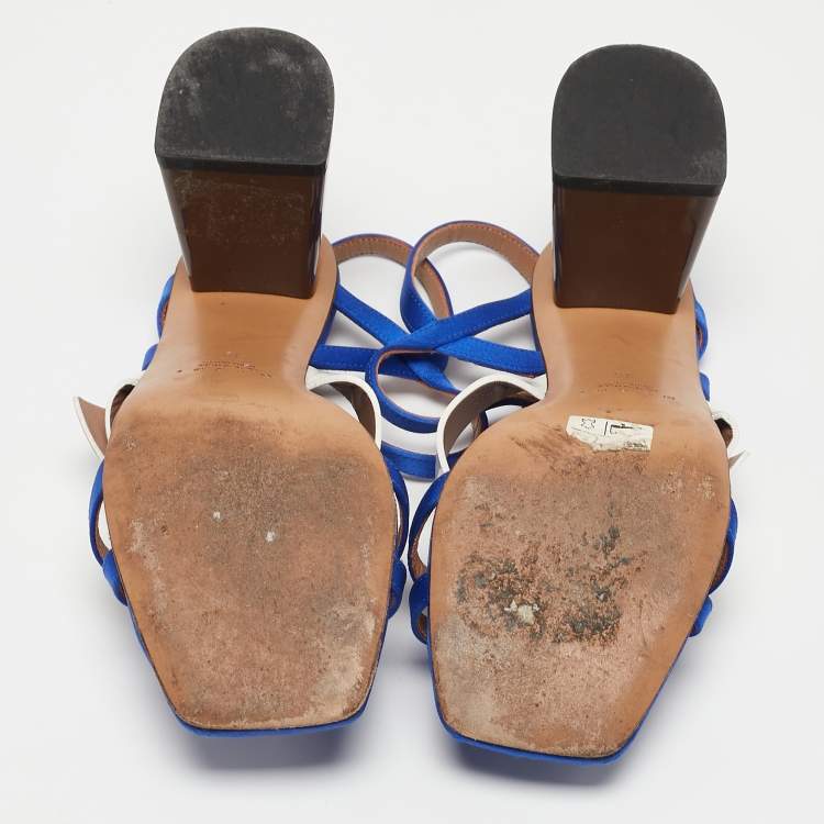 Pre Owned Marni Blue/Cream Patent Leather and Satin Ankle Strap Sandals Size 36