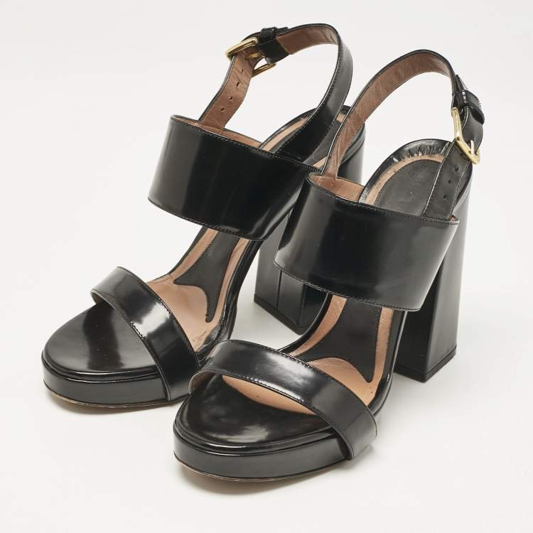 Pre Owned Marni Black Brushed Leather Platform Sandals Size 39
