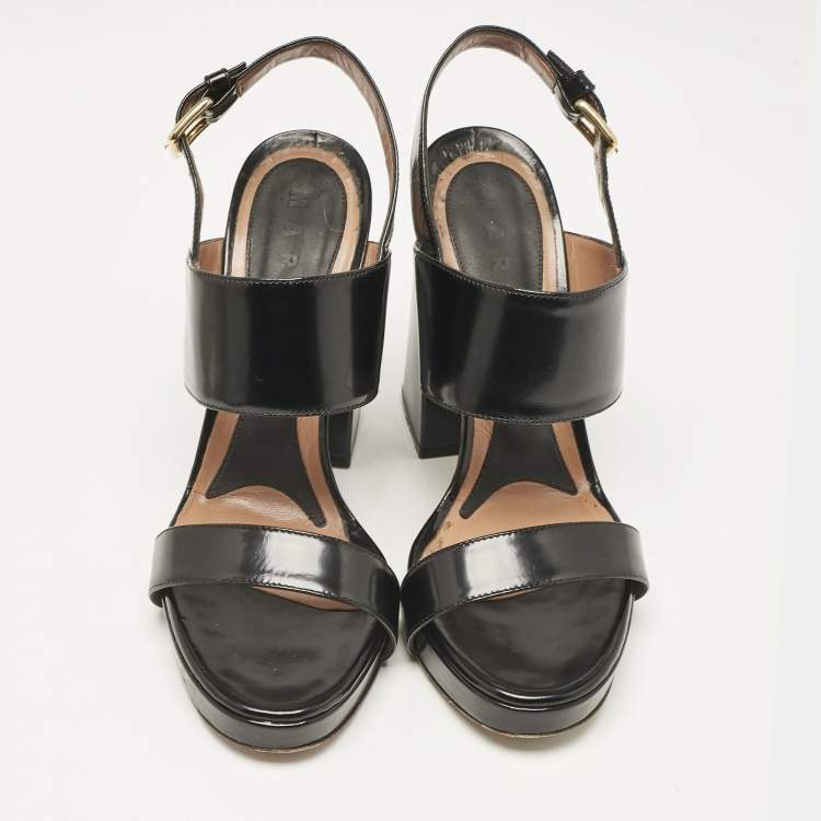 Pre Owned Marni Black Brushed Leather Platform Sandals Size 39