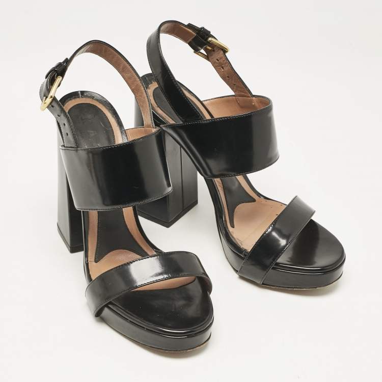 Pre Owned Marni Black Brushed Leather Platform Sandals Size 39