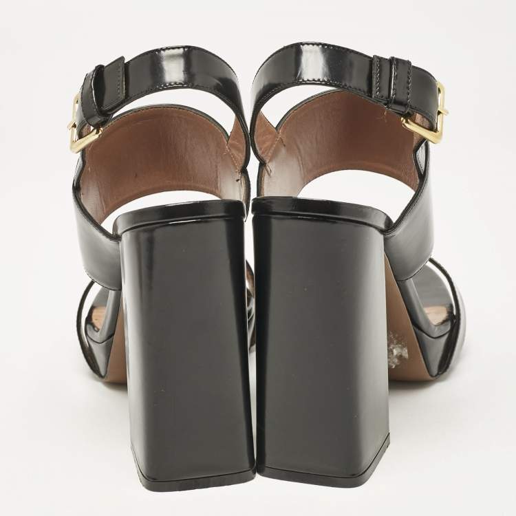 Pre Owned Marni Black Brushed Leather Platform Sandals Size 39