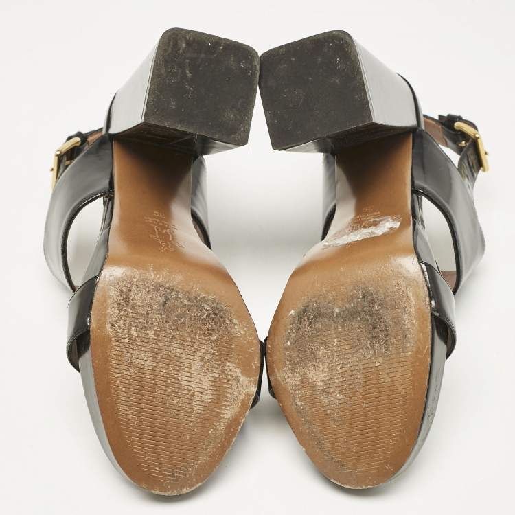 Pre Owned Marni Black Brushed Leather Platform Sandals Size 39
