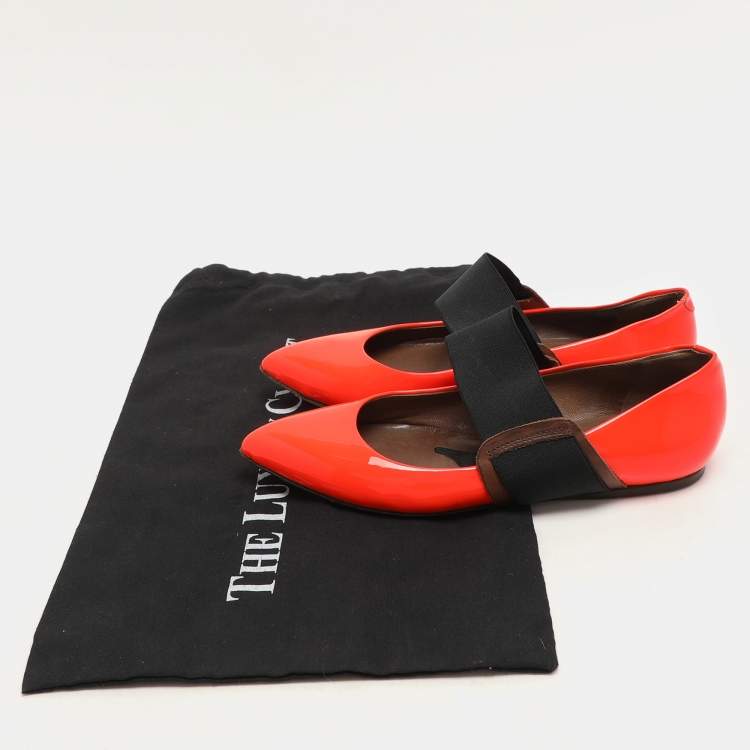 Pre Owned Marni Neon Orange Patent Leather Ballet Flats Size 35