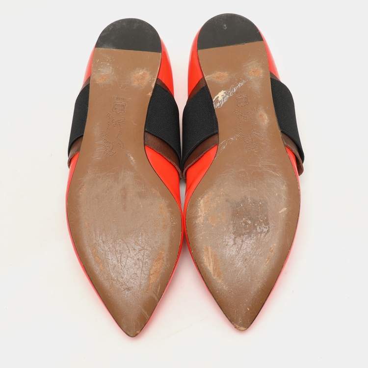 Pre Owned Marni Neon Orange Patent Leather Ballet Flats Size 35