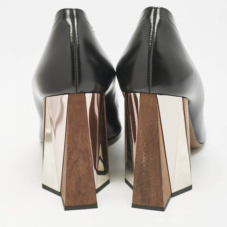 Pre Owned Marni Black  Leather Block Heel Pumps Size 41.5