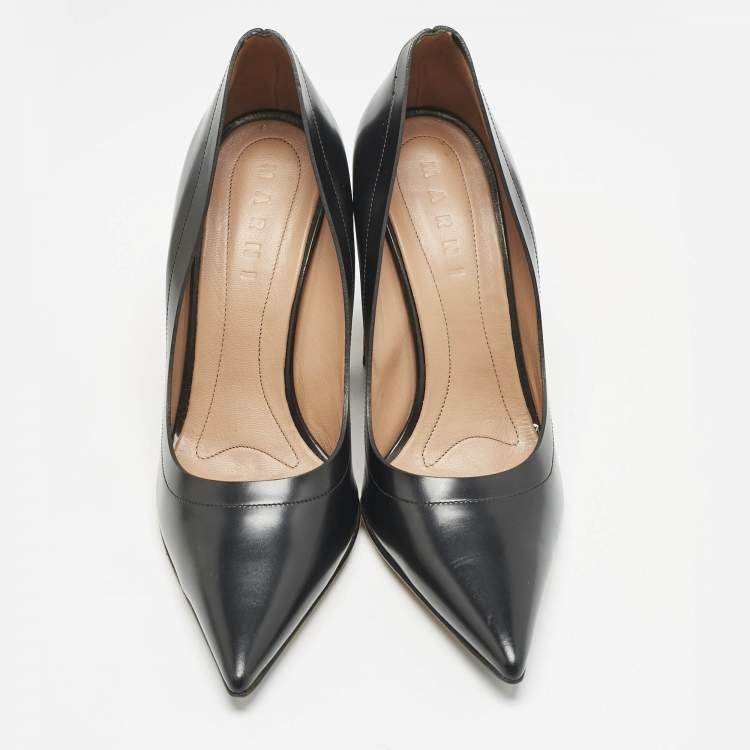 Pre Owned Marni Black  Leather Block Heel Pumps Size 41.5