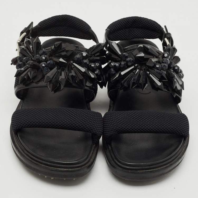 Pre Owned Marni Black Fabric and Patent Embellished Flat Slingback Sandals Size 38
