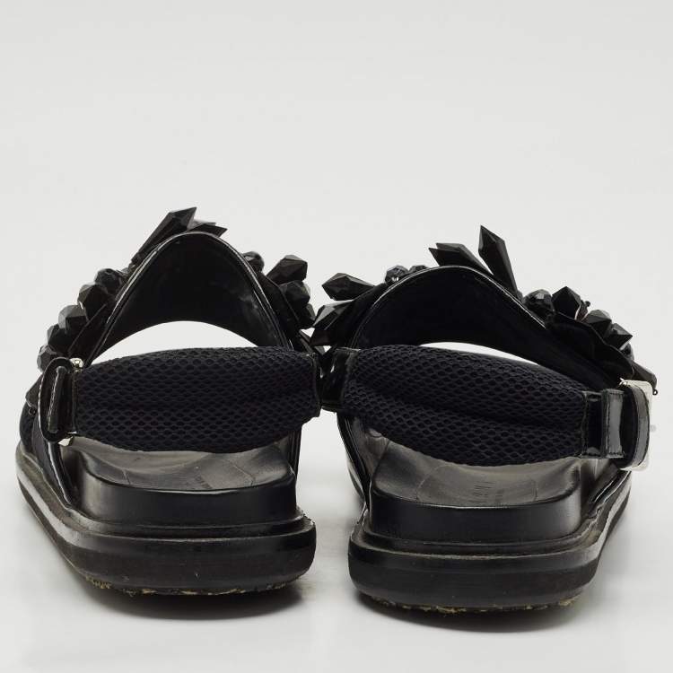 Pre Owned Marni Black Fabric and Patent Embellished Flat Slingback Sandals Size 38