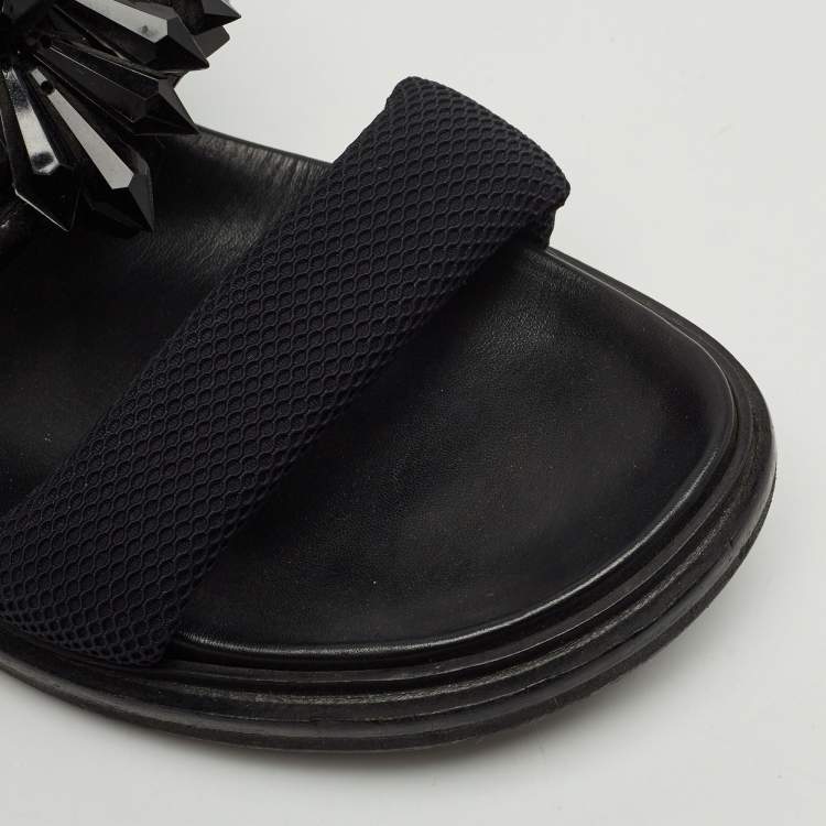 Pre Owned Marni Black Fabric and Patent Embellished Flat Slingback Sandals Size 38