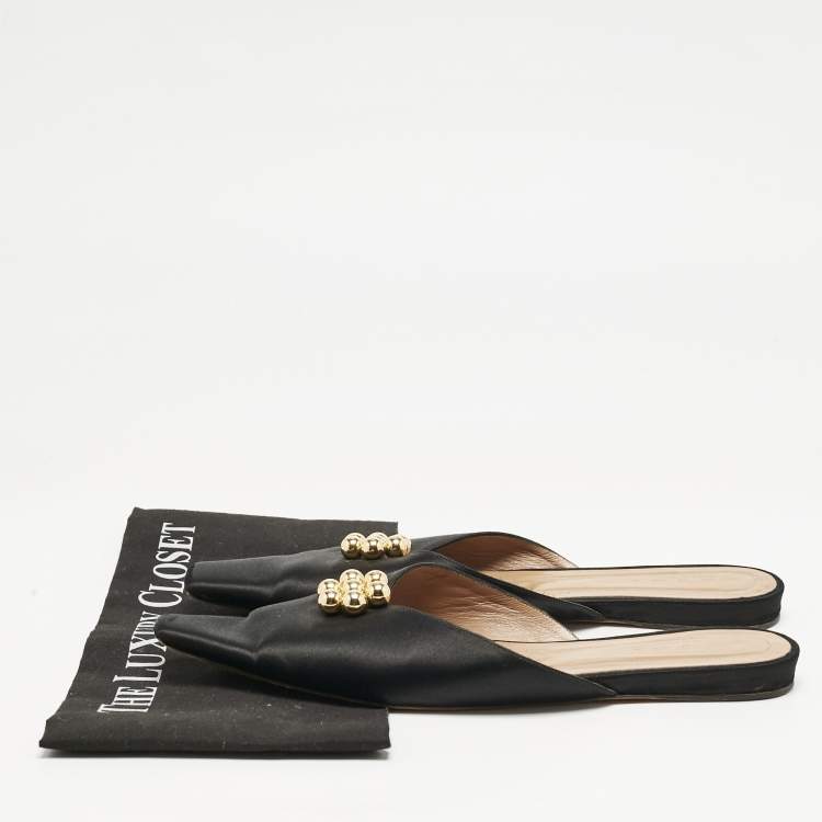 Pre Owned Marni Black Satin Embellished Pointed Toe Flat Mules Size 41