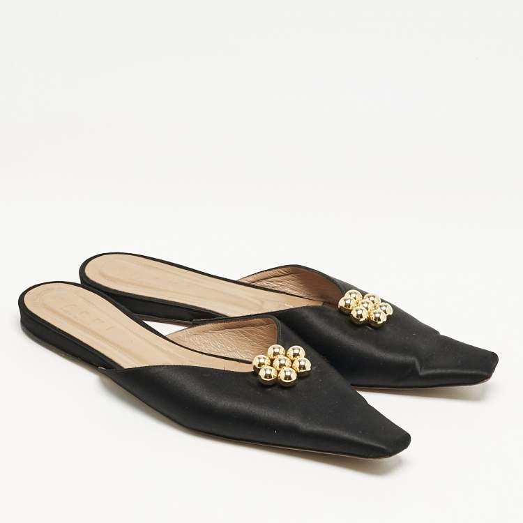 Pre Owned Marni Black Satin Embellished Pointed Toe Flat Mules Size 41
