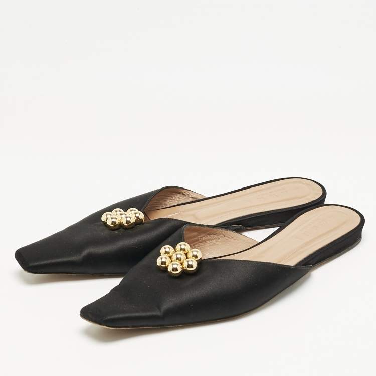 Pre Owned Marni Black Satin Embellished Pointed Toe Flat Mules Size 41