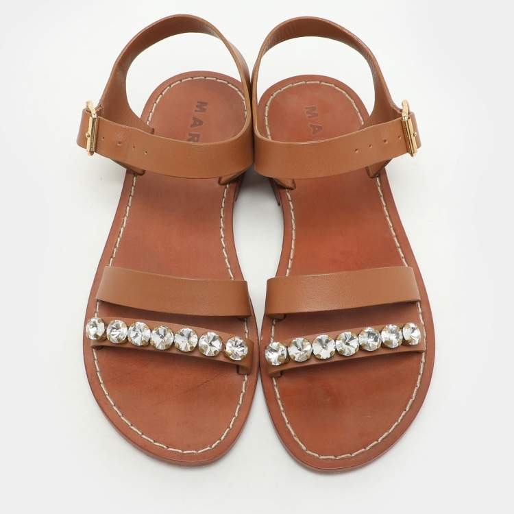 Pre Owned Marni Brown Leather Ankle Strap Sandals Size 38