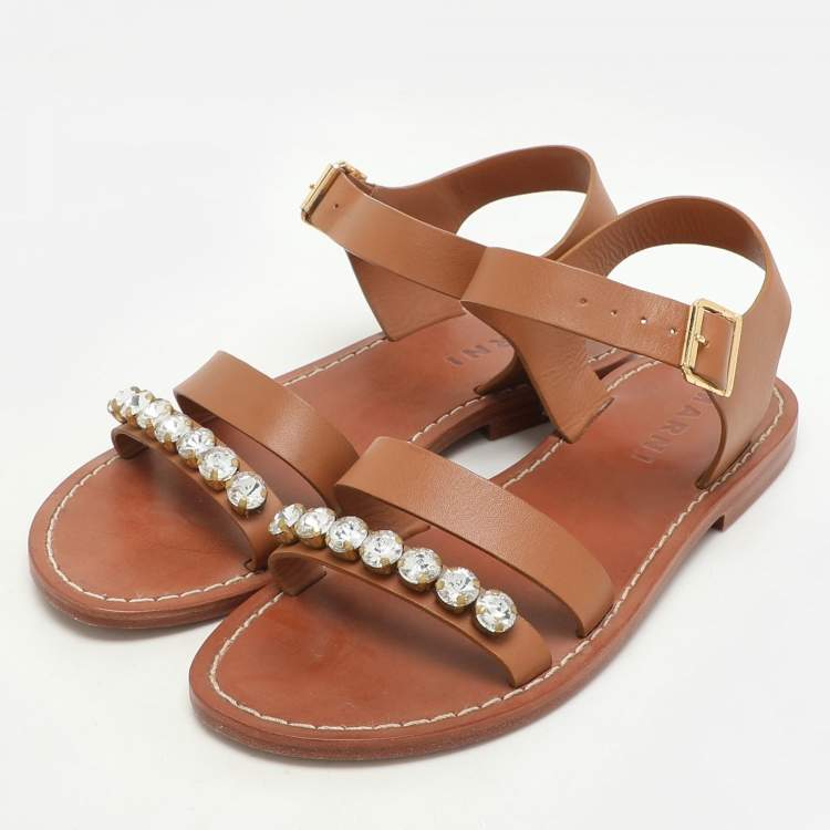 Pre Owned Marni Brown Leather Ankle Strap Sandals Size 38