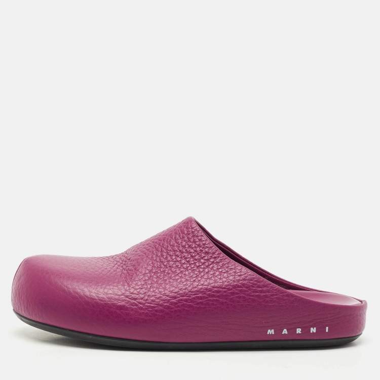 Pre Owned Marni Purple Leather Fussbett Sabot Mules Size 38