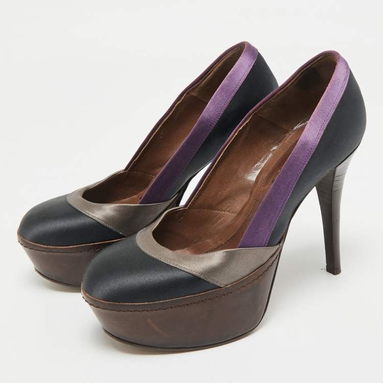 Pre Owned Marni Multicolor Satin Platform Pumps Size 36
