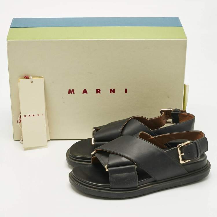 Pre Owned Marni Black Leather Fussbett Sabot Slingback Sandals Size 36