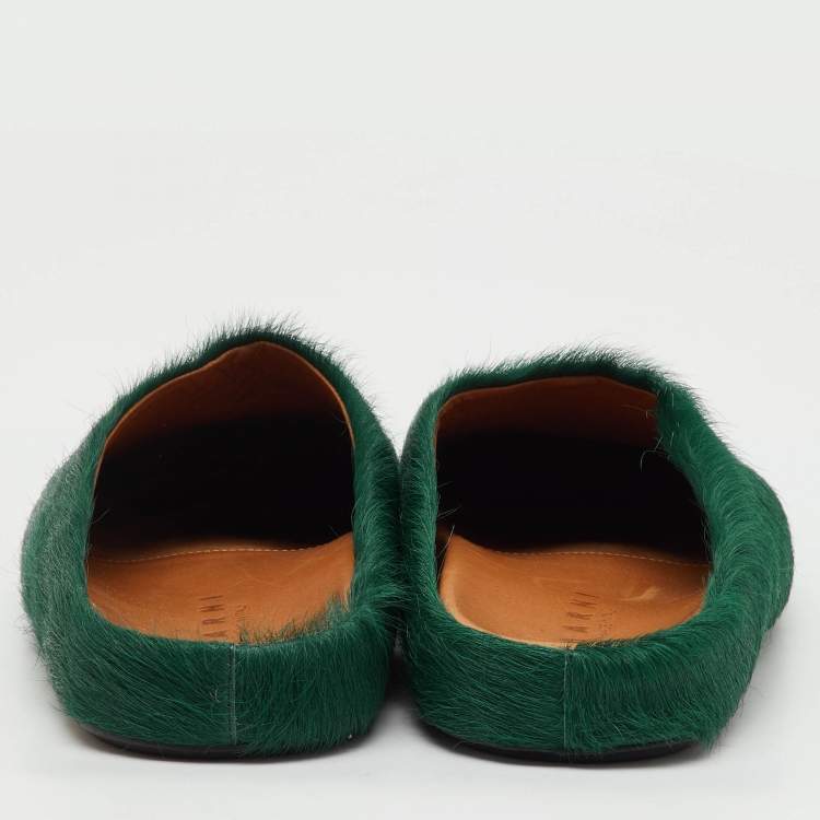Pre Owned Marni Dark Green Calf Hair Fussbett Sabot Flat Mules Size 42