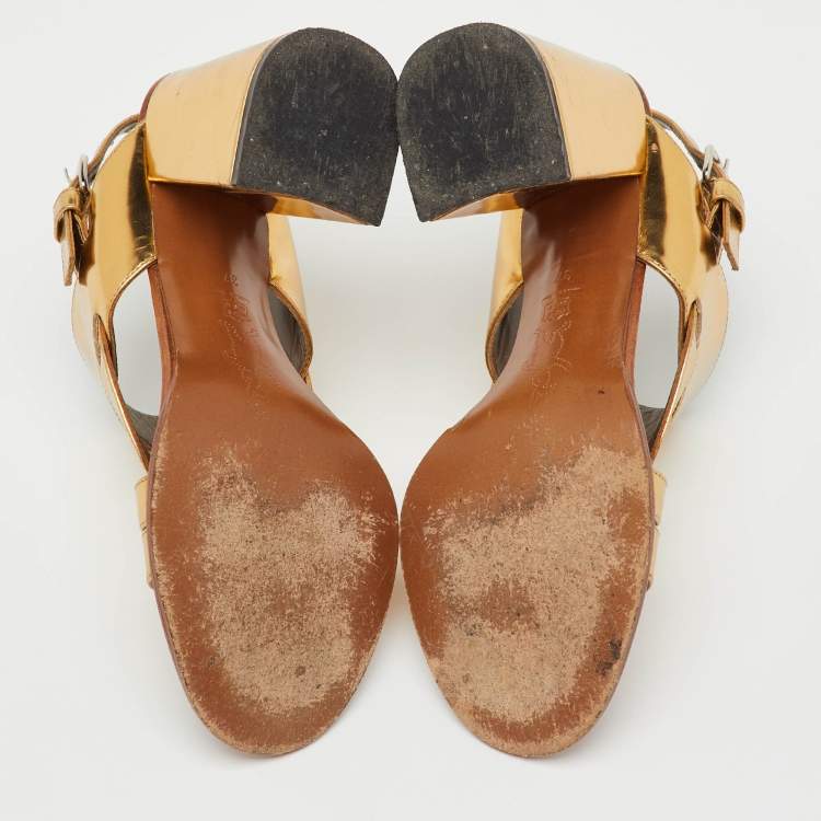 Pre Owned Marni Metallic Gold Leather Open Toe Block Heel Sandals Size 37