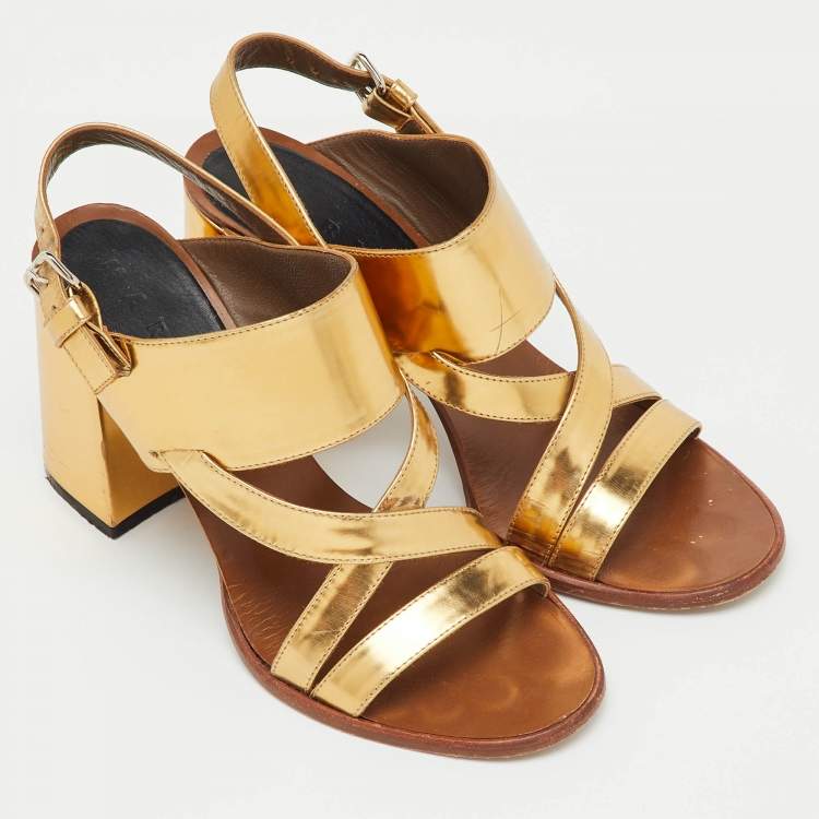 Pre Owned Marni Metallic Gold Leather Open Toe Block Heel Sandals Size 37