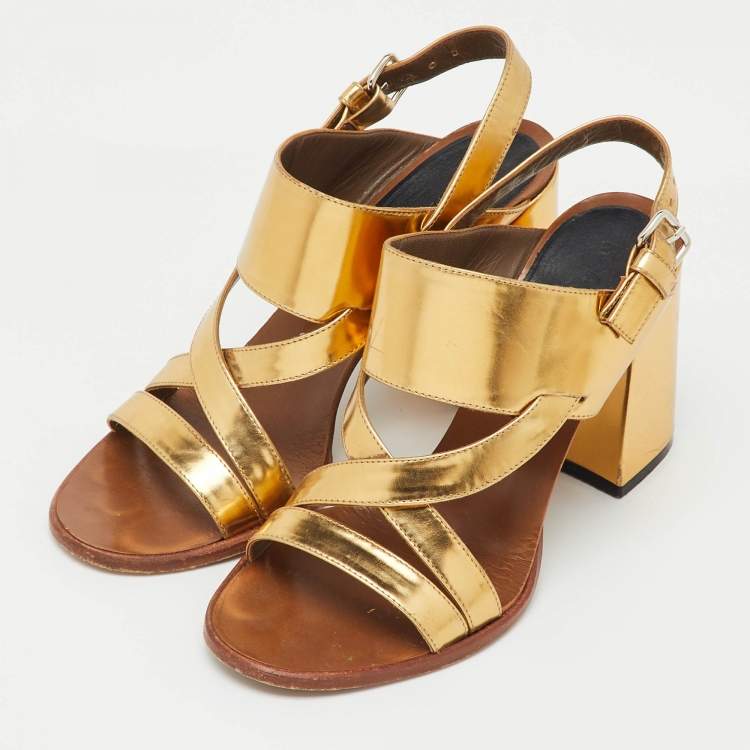 Pre Owned Marni Metallic Gold Leather Open Toe Block Heel Sandals Size 37