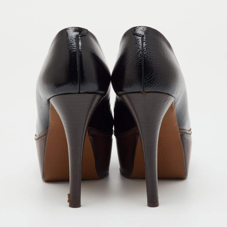 Pre Owned Marni Black Patent Leather Round Toe Platform Pumps Size 36