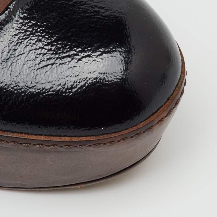Pre Owned Marni Black Patent Leather Round Toe Platform Pumps Size 36