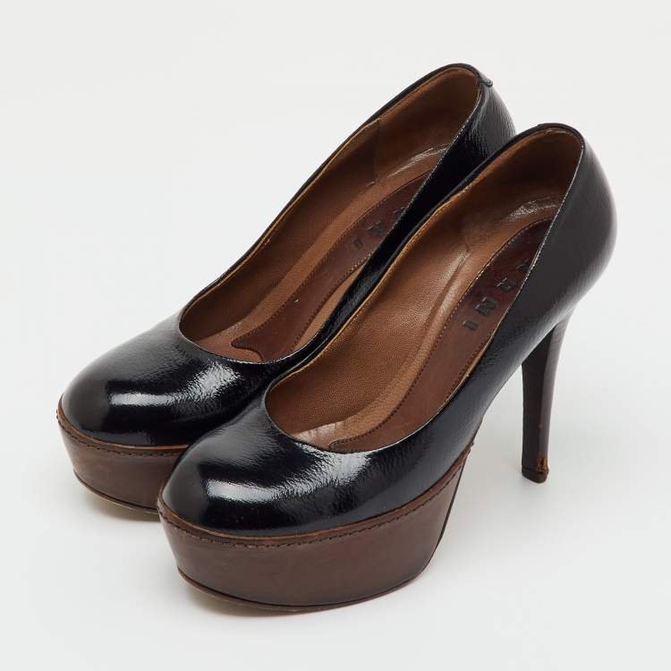 Pre Owned Marni Black Patent Leather Round Toe Platform Pumps Size 36