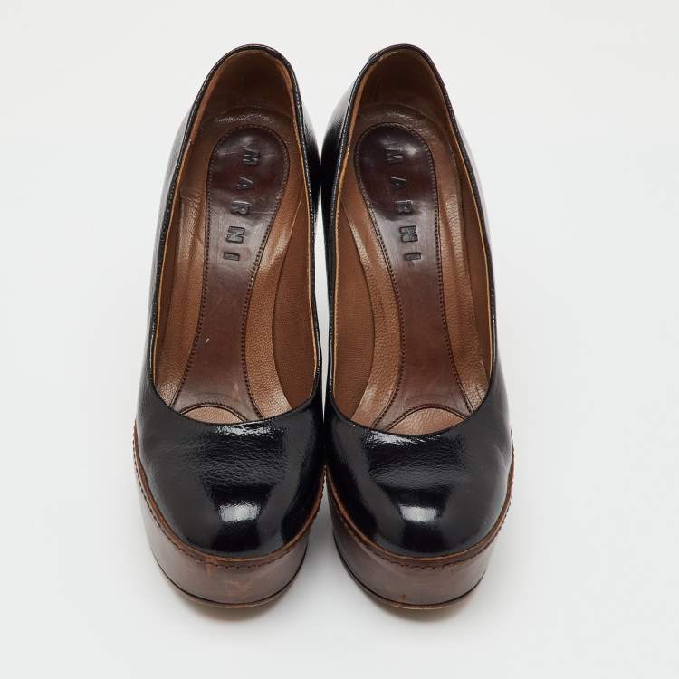 Pre Owned Marni Black Patent Leather Round Toe Platform Pumps Size 36