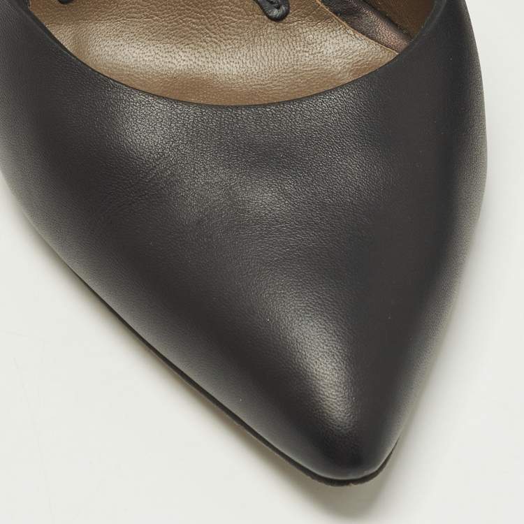 Pre Owned Marni Size 38 Black Leather Ankle Strap Pointed Toe Pumps