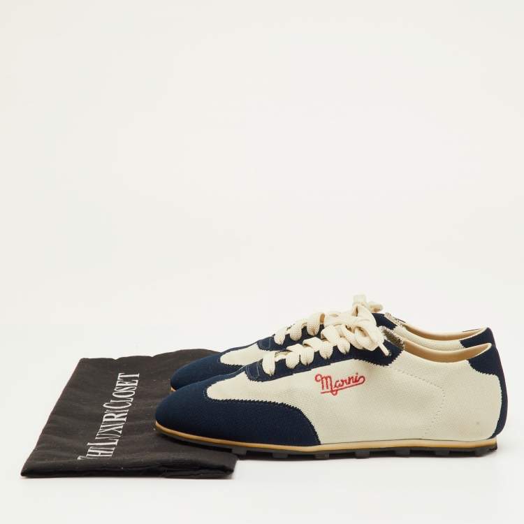 Pre Owned Marni Size 36 Navy Blue/Off White Stretch Fabric Softy Soccer Low Top Sneakers