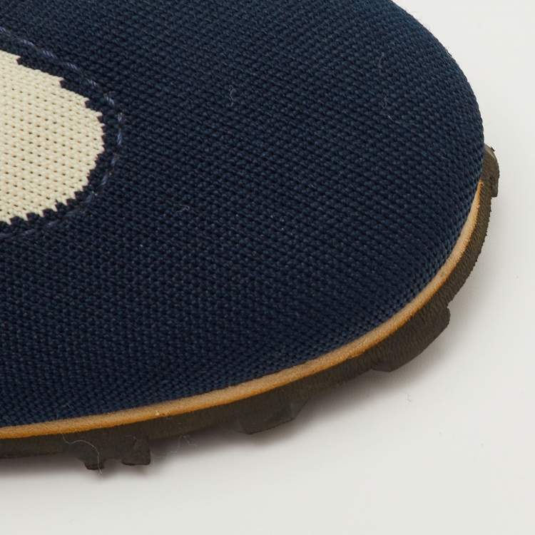 Pre Owned Marni Size 36 Navy Blue/Off White Stretch Fabric Softy Soccer Low Top Sneakers