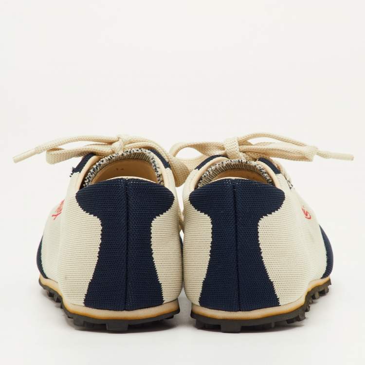 Pre Owned Marni Size 36 Navy Blue/Off White Stretch Fabric Softy Soccer Low Top Sneakers