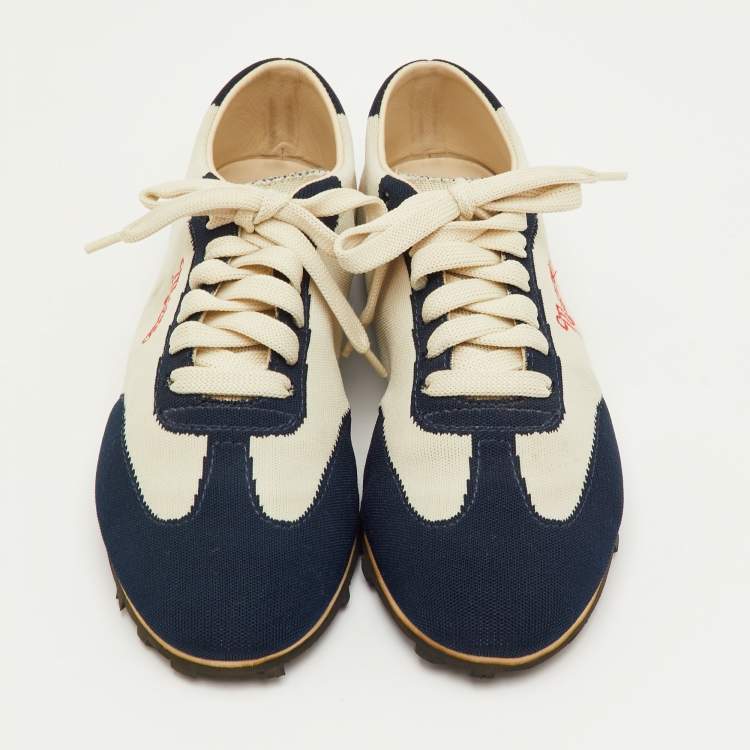 Pre Owned Marni Size 36 Navy Blue/Off White Stretch Fabric Softy Soccer Low Top Sneakers