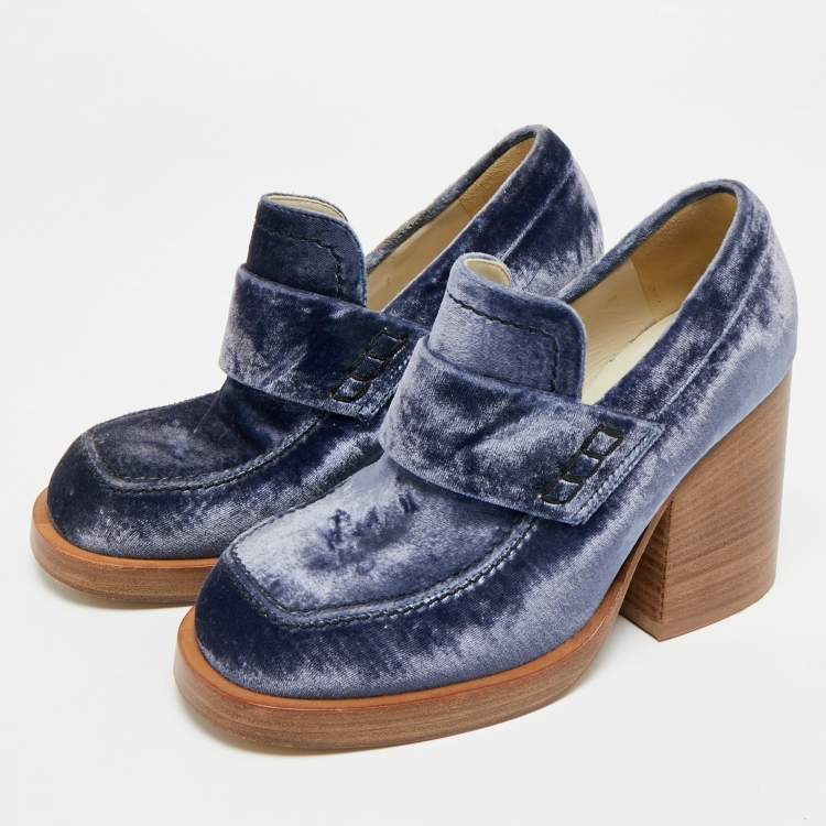Pre Owned Marni Size 36 Blue Velvet Block Heel Loafers Pumps