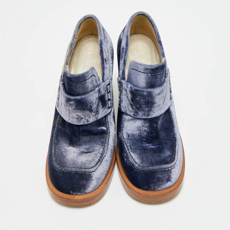 Pre Owned Marni Size 36 Blue Velvet Block Heel Loafers Pumps