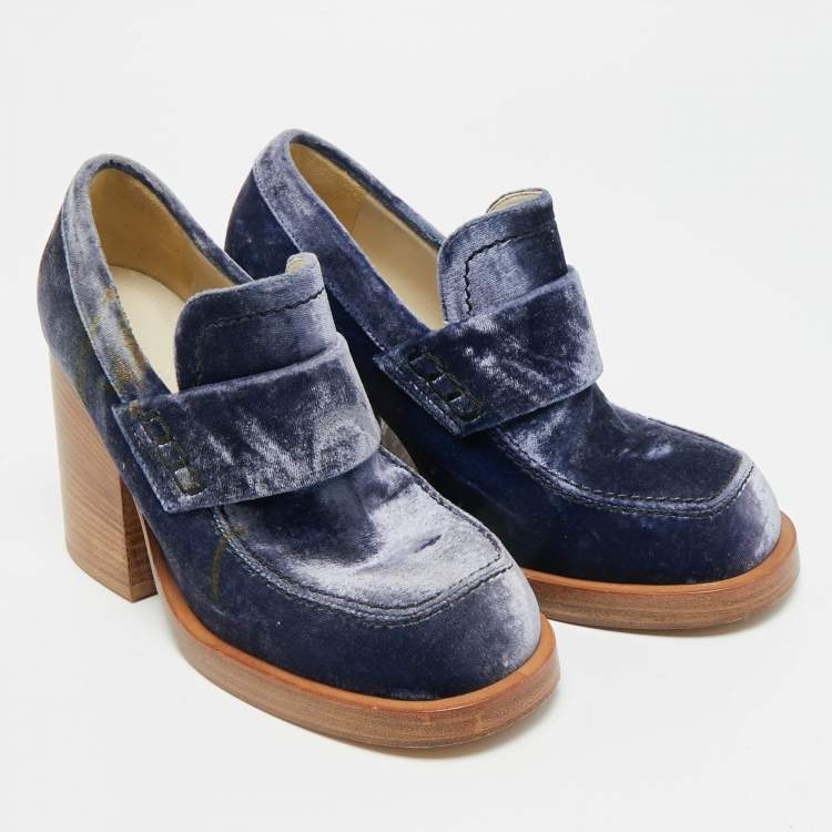 Pre Owned Marni Size 36 Blue Velvet Block Heel Loafers Pumps