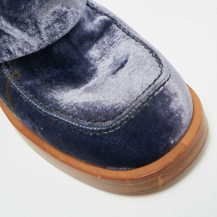 Pre Owned Marni Size 36 Blue Velvet Block Heel Loafers Pumps