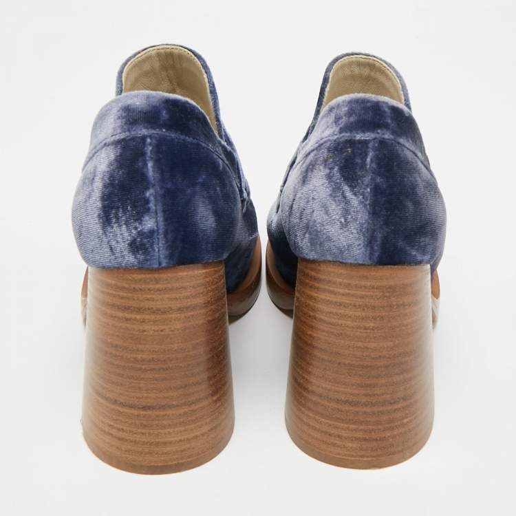 Pre Owned Marni Size 36 Blue Velvet Block Heel Loafers Pumps